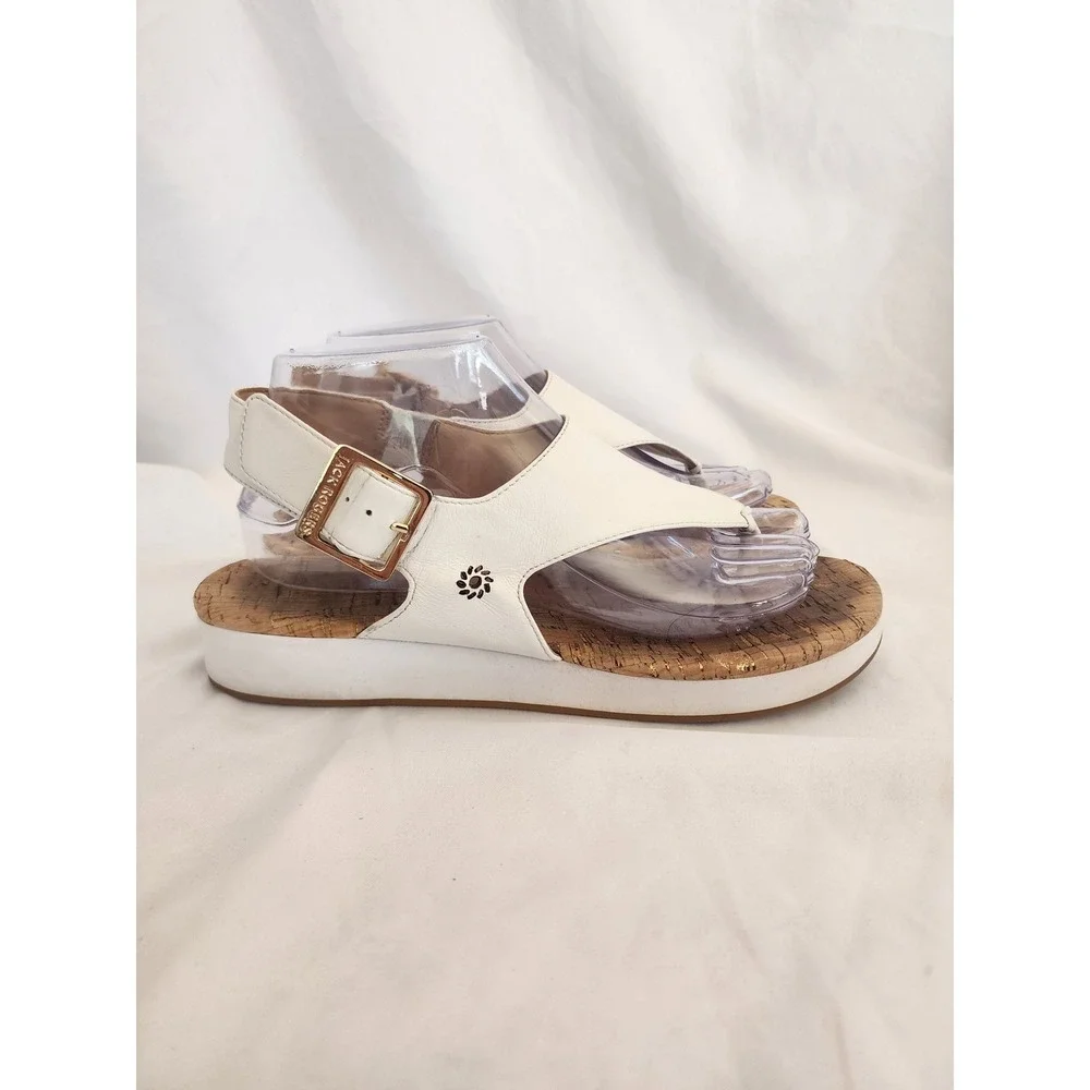 Jack Rogers White Leather Cork Platform Sandals Thong Buckle Womens 8.5 M Summer